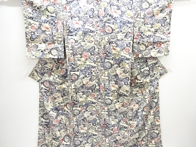 JAPANESE KIMONO / ANTIQUE KIMONO / TAISHO ROMAN STYLE / KATAZOME / FLORAL PLANTS